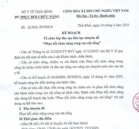 TỔ CHỨC LỚP ĐÀO TẠO LIÊN TỤC CHUYÊN ĐỀ " PHỤC HỒI CHỨC NĂNG CONG VẸO CỘT SỐNG"