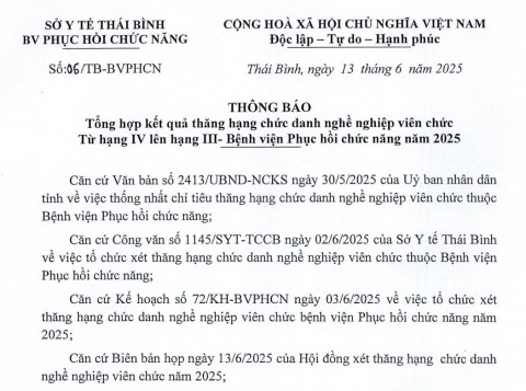 THÔNG BÁO KẾT QUẢ THĂNG HẠNG CHỨC DANH NGHỀ NGHIỆP VIÊN CHỨC TỪ HẠNG IV LÊN HẠNG III