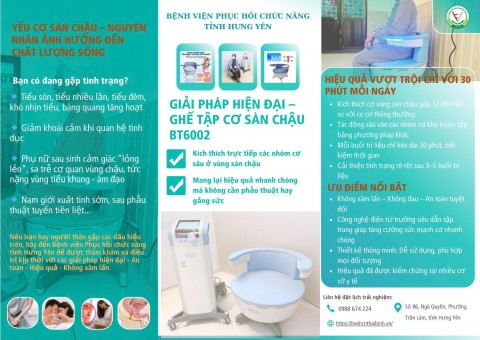 Điều trị yếu cơ sàn chậu hiệu quả với Ghế tập cơ sàn chậu BT6002 tại Bệnh viện Phục hồi chức năng tỉnh Hưng Yên