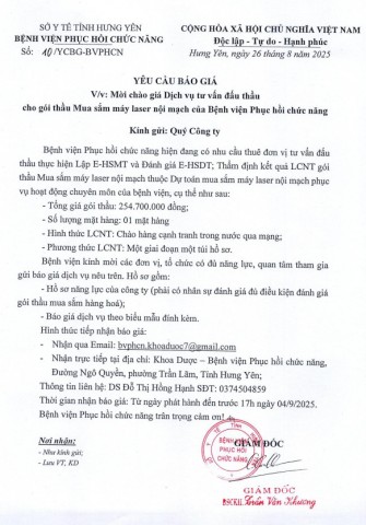 YÊU CẦU BÁO GIÁ