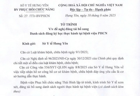 ĐĂNG TẢI BỔ SUNG DANH SÁCH ĐĂNG KÝ HỌC THỰC HÀNH TẠI BVPHCN