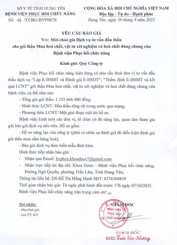 YÊU CẦU BÁO GIÁ