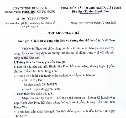 THƯ MỜI BÁO GIÁ 2025