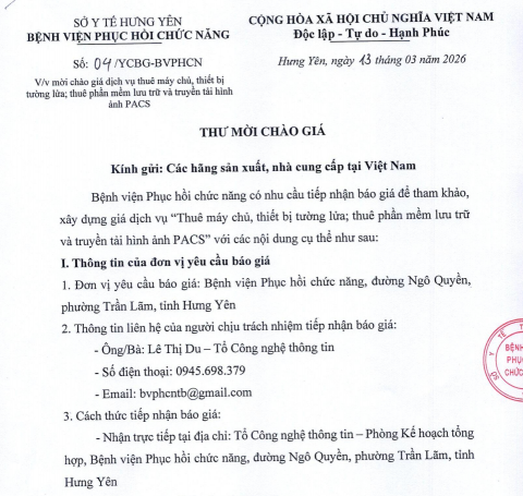 THƯ MỜI CHÀO GIÁ DỊCH VỤ THUÊ MÁY CHỦ, TƯỜNG LỬA