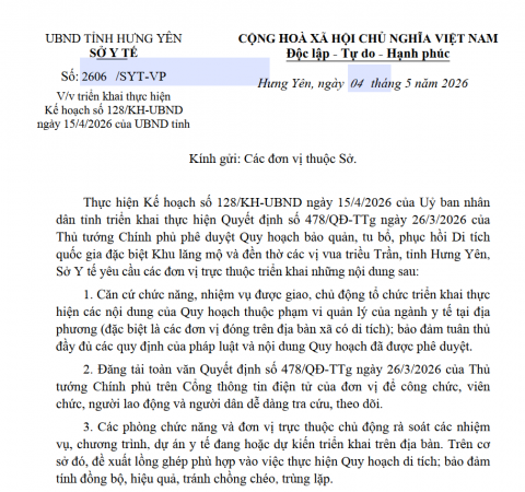 TRIỂN KHAI THỰC HIỆN KẾ HOẠCH SỐ 128/KH-UBND NGÀY 15/4/2026 CỦA UBND TỈNH
