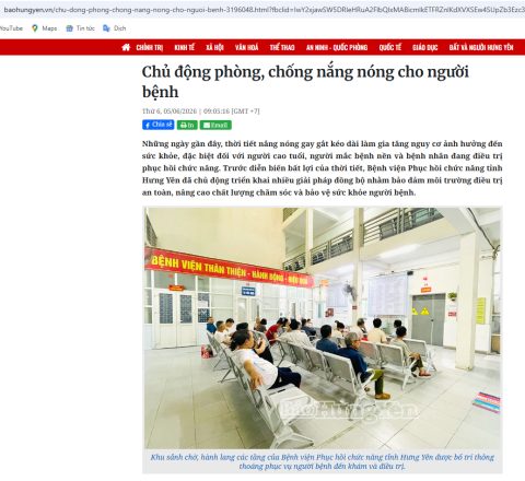 Chủ động phòng, chống nắng nóng cho người bệnh tại Bệnh viện Phục hồi chức năng, tỉnh Hưng Yên