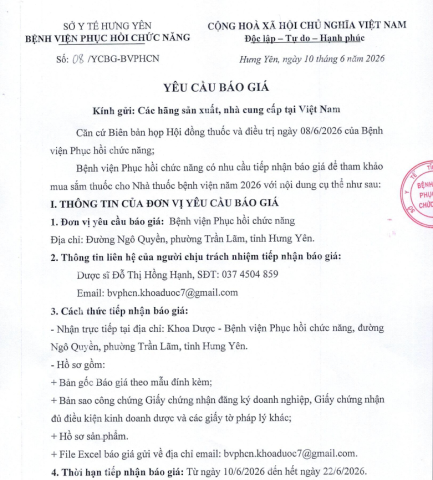 YÊU CẦU BÁO GIÁ