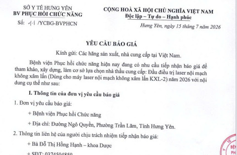Yêu cầu báo giá đầu điều trị laser nội mạch không xâm lấn