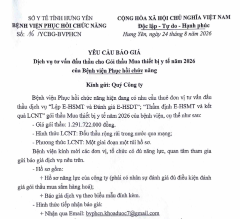 YÊU CẦU BÁO GIÁ