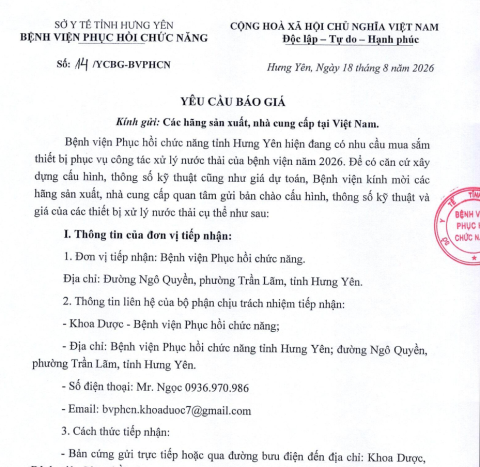 YÊU CẦU BÁO GIÁ