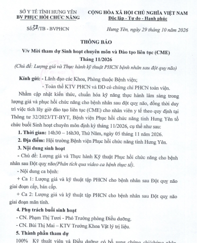 MỜI THAM DỰ SINH HOẠT CHUYÊN MÔN VÀ ĐÀO TẠO LIÊN TỤC