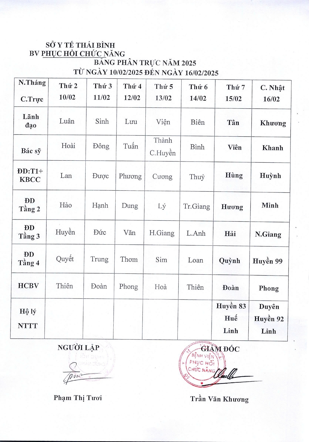 llịch trực 072