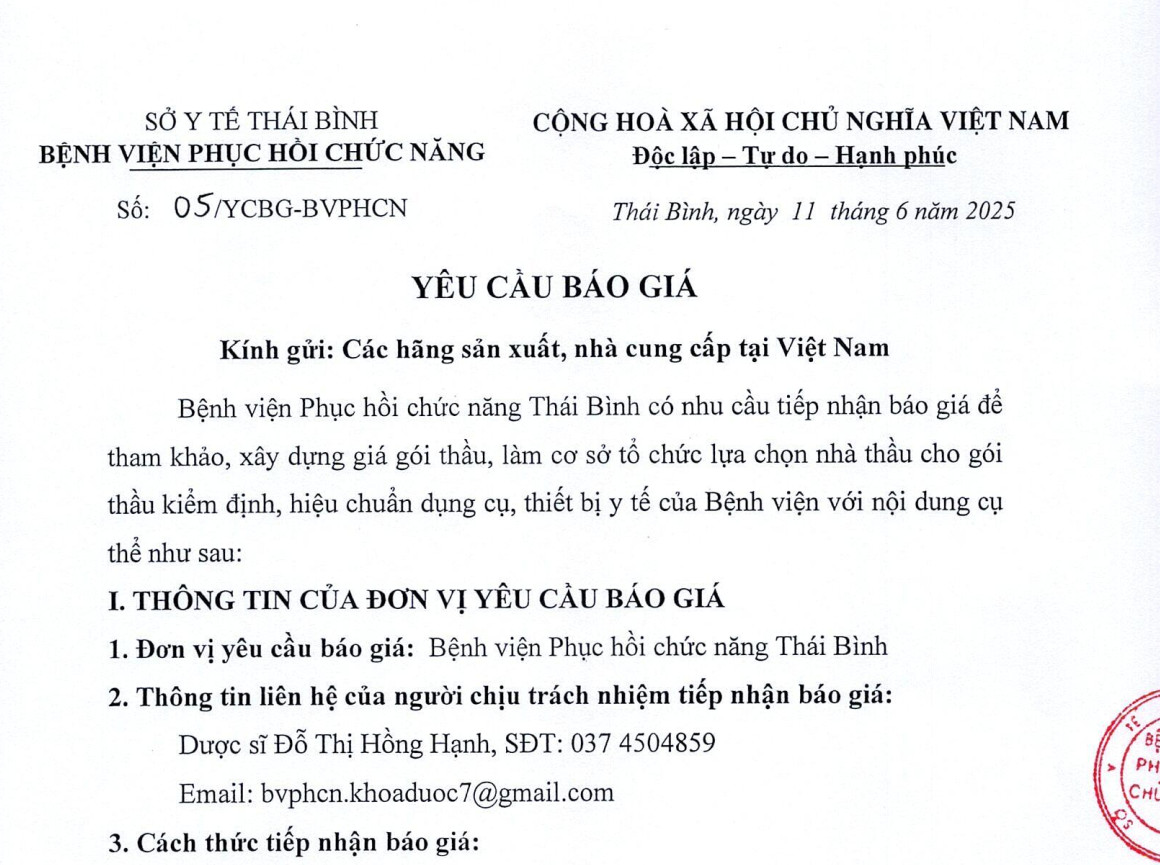 YÊU CẦU BÁO GIÁ