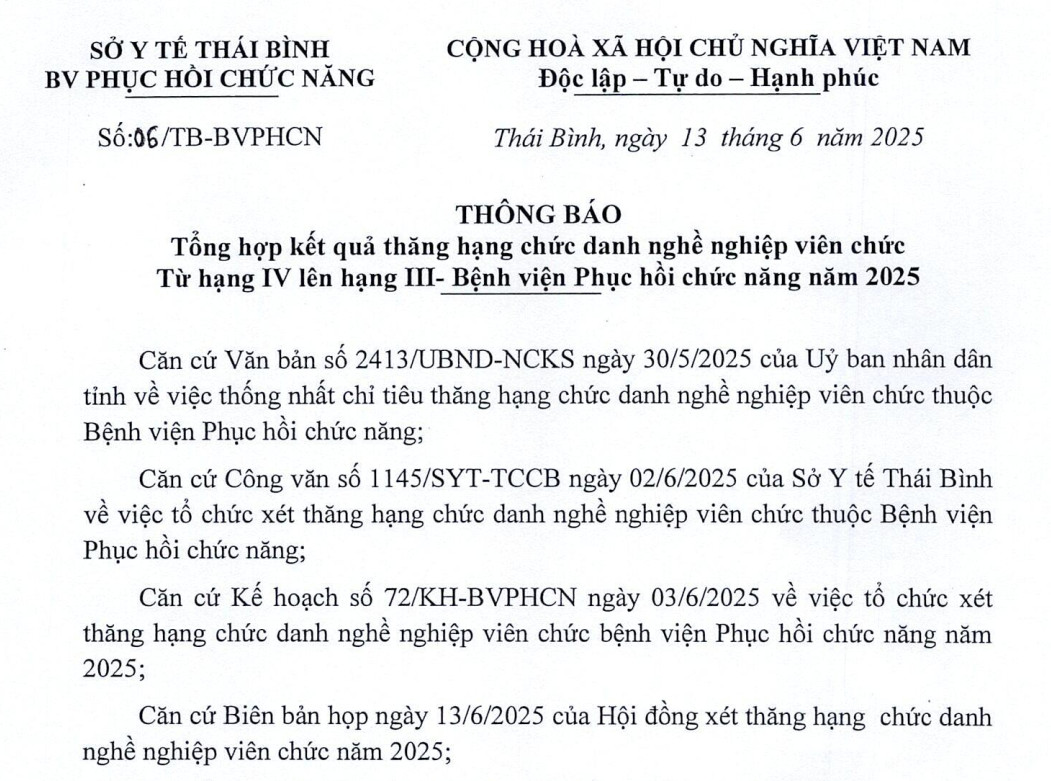 THÔNG BÁO KẾT QUẢ THĂNG HẠNG CHỨC DANH NGHỀ NGHIỆP VIÊN CHỨC TỪ HẠNG IV LÊN HẠNG III