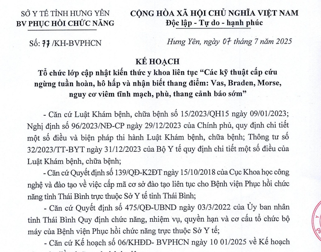 Tổ chức lớp cập nhật kiến thức y khoa liên tục "Các kỹ thuật cấp cứu ngừng tuần hoàn, hô hấp và nhận biết thang điểm: Vas, Braden, Mose, nguy cơ viêm tĩnh mạch, phù, thang cảnh báo sớm"