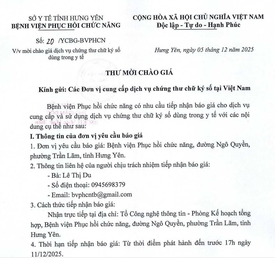 THƯ MỜI BÁO GIÁ 2025