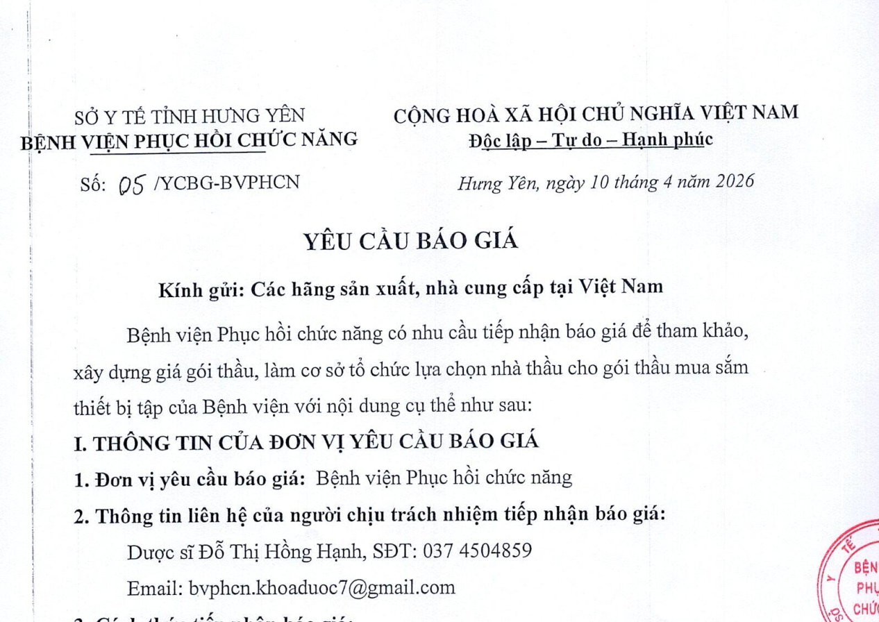 YÊU CẦU BÁO GIÁ