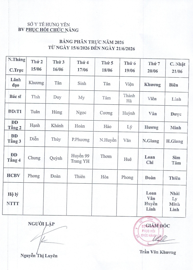 LỊCH TRỰC