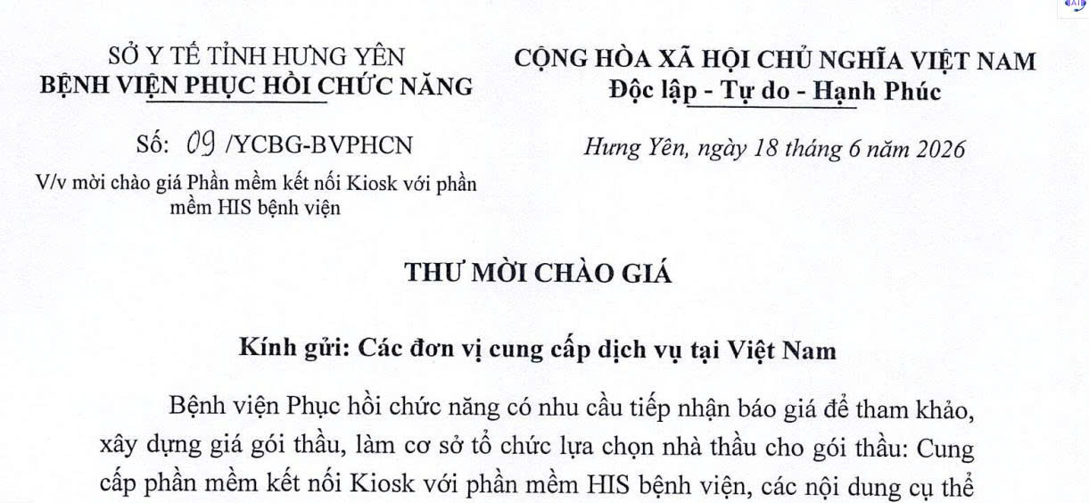 Mời chào giá phần mềm kết nối phần mềm Kios với phần mềm His BV